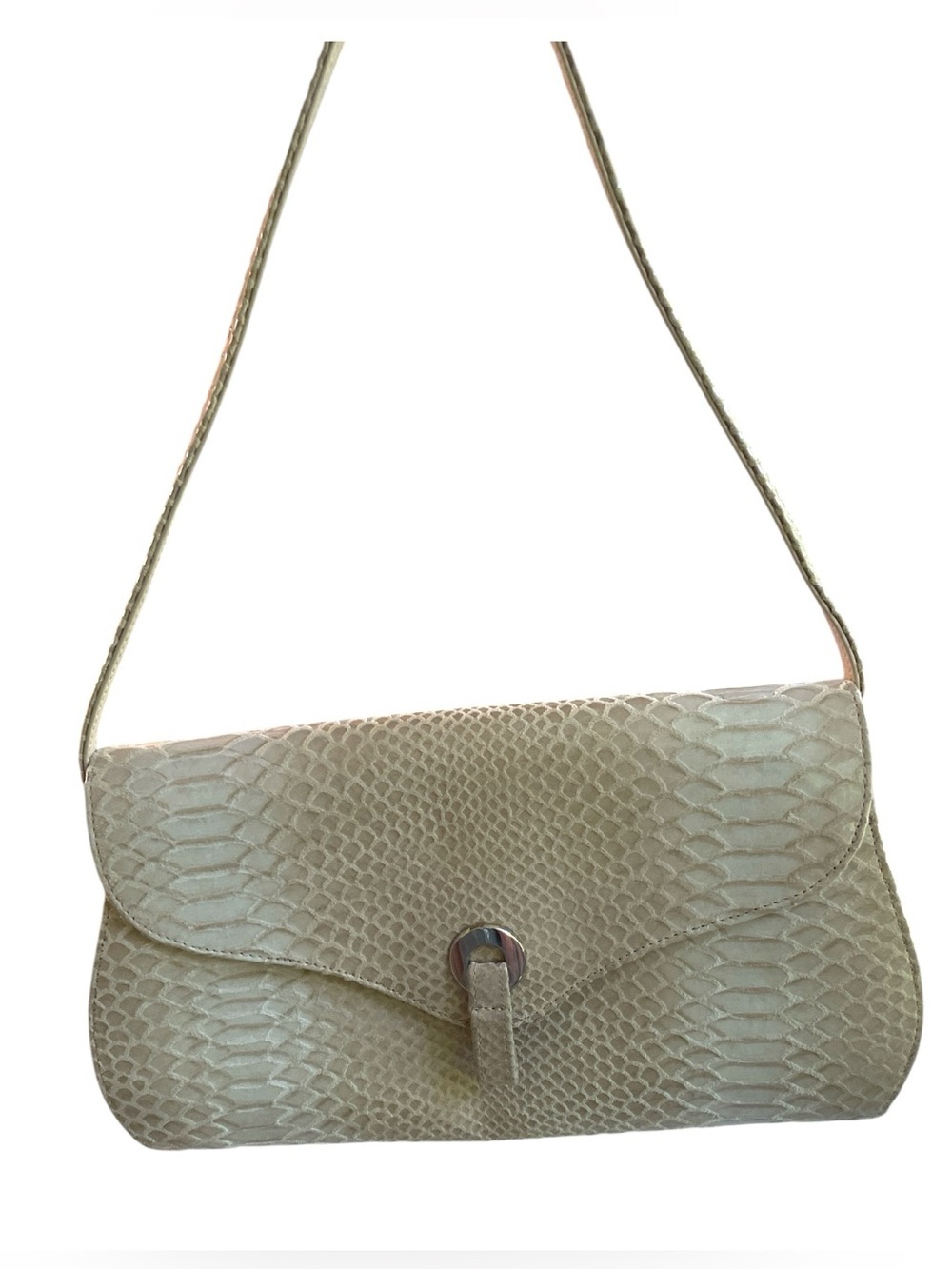 Stuart Weitzman Python Embossed Leather Envelope Shoulder Bag Taupe